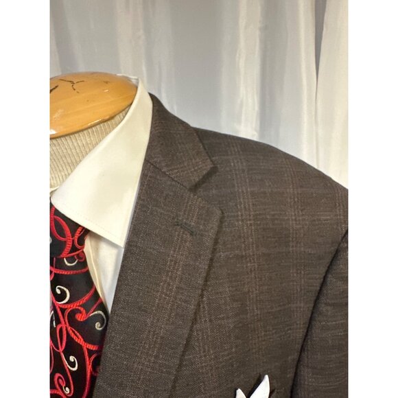 Calvin Klein Mens Wool Suit Jacket Blazer 44R Dark Brown With Notch Lapel & Butt - Picture 2 of 9